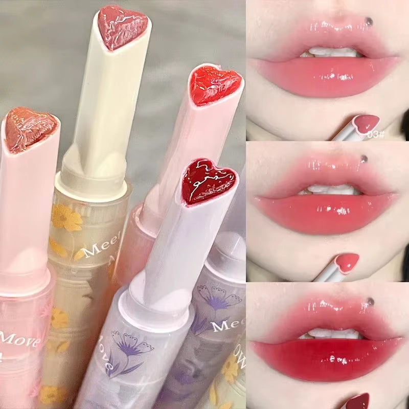 Water-Light Mirror Lip Glaze Glitter Lip Tint Long Lasting Moisturising Love Heart Shape Solid Lipstick Pen Lips Makeup Cosmetic