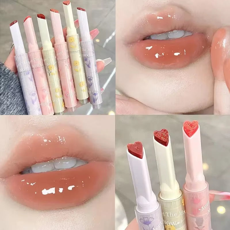 Water-Light Mirror Lip Glaze Glitter Lip Tint Long Lasting Moisturising Love Heart Shape Solid Lipstick Pen Lips Makeup Cosmetic
