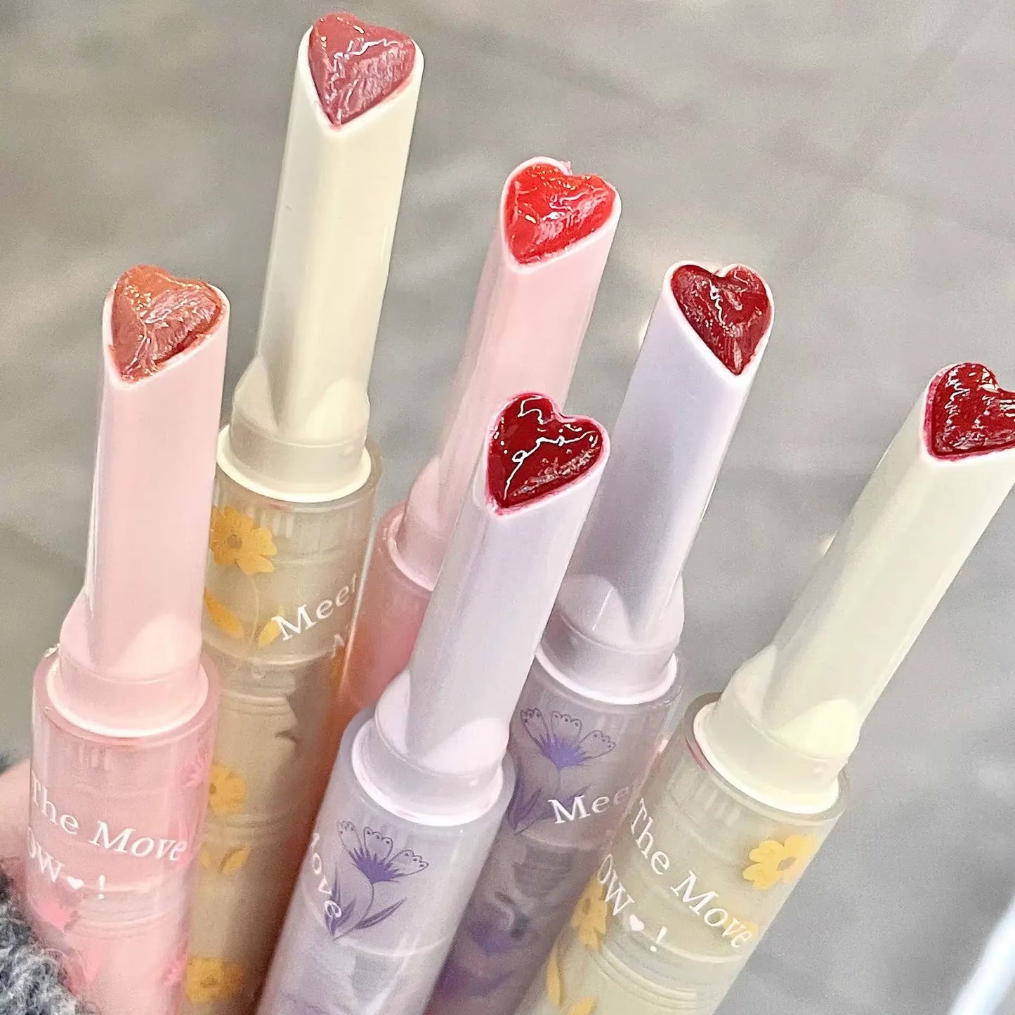 Water-Light Mirror Lip Glaze Glitter Lip Tint Long Lasting Moisturising Love Heart Shape Solid Lipstick Pen Lips Makeup Cosmetic