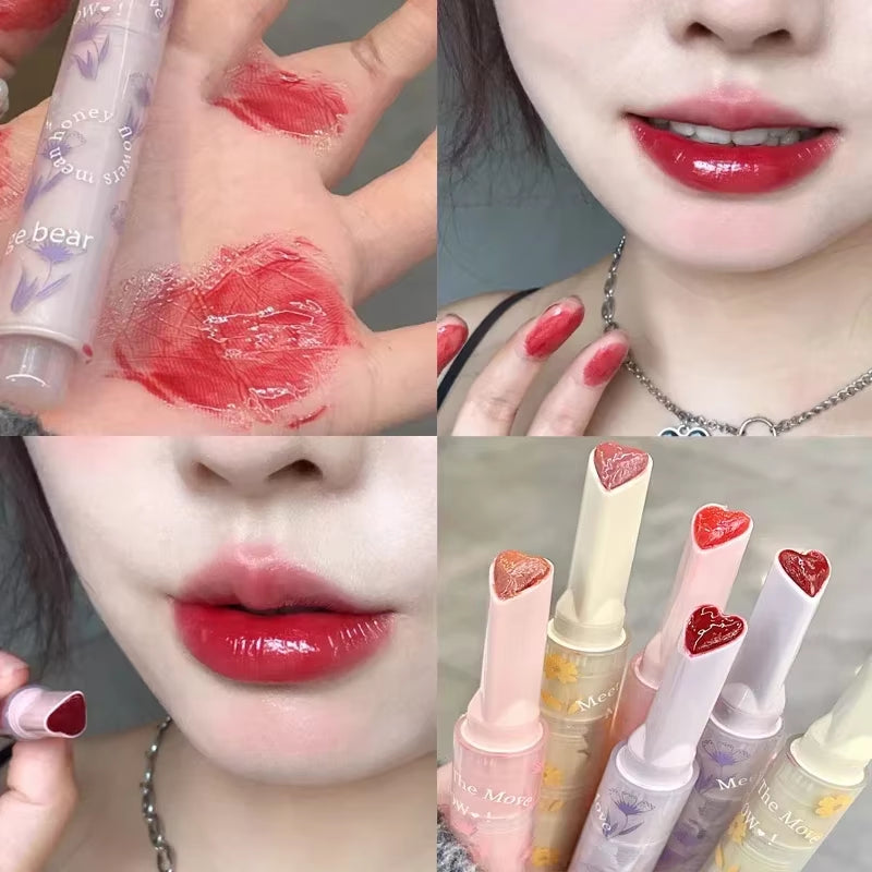 Water-Light Mirror Lip Glaze Glitter Lip Tint Long Lasting Moisturising Love Heart Shape Solid Lipstick Pen Lips Makeup Cosmetic
