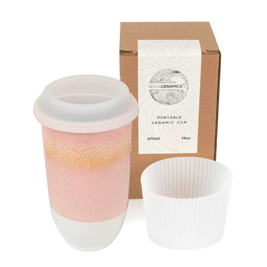 Nova Ceramics Travel Mug 12Oz Reusable Coffee Mug with Unique Design, Microwave & Dishwasher Safe, Eco-Friendly, Perfect for On-The-Go Coffee Lovers