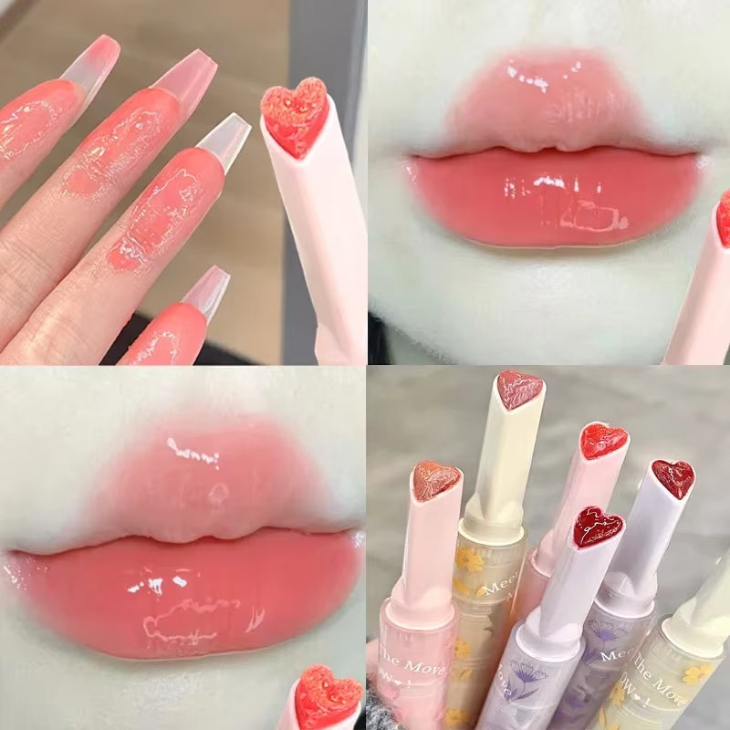 Water-Light Mirror Lip Glaze Glitter Lip Tint Long Lasting Moisturising Love Heart Shape Solid Lipstick Pen Lips Makeup Cosmetic